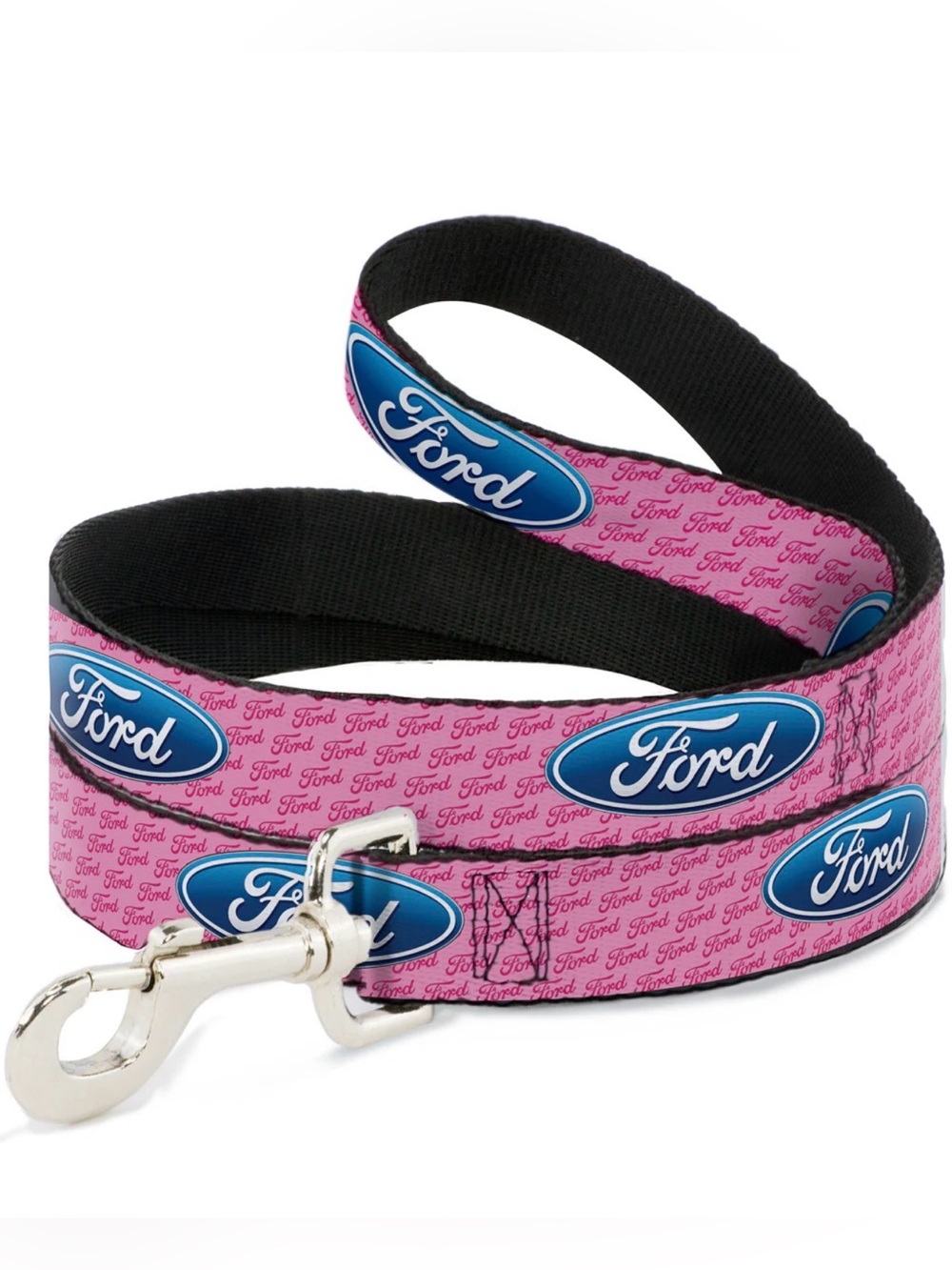 BUCKLE DOWN  DOG LEASH FORD OVAL TEXT PINK REPEAT NWOT NEVER USED 4FT 1.5” WIDE